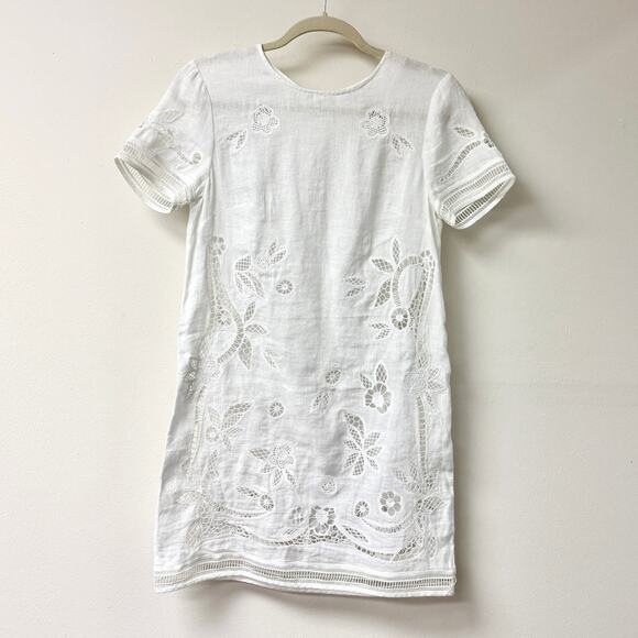 Club Monaco Luceenie Eyelet Short Sleeve Linen Mini Shift Dress White Women's 0 - Picture 2 of 5
